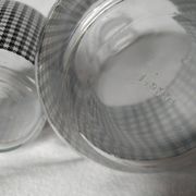 Set of 2 black and white houndstooth glass carafes from the Arques crystal factory. Rare.