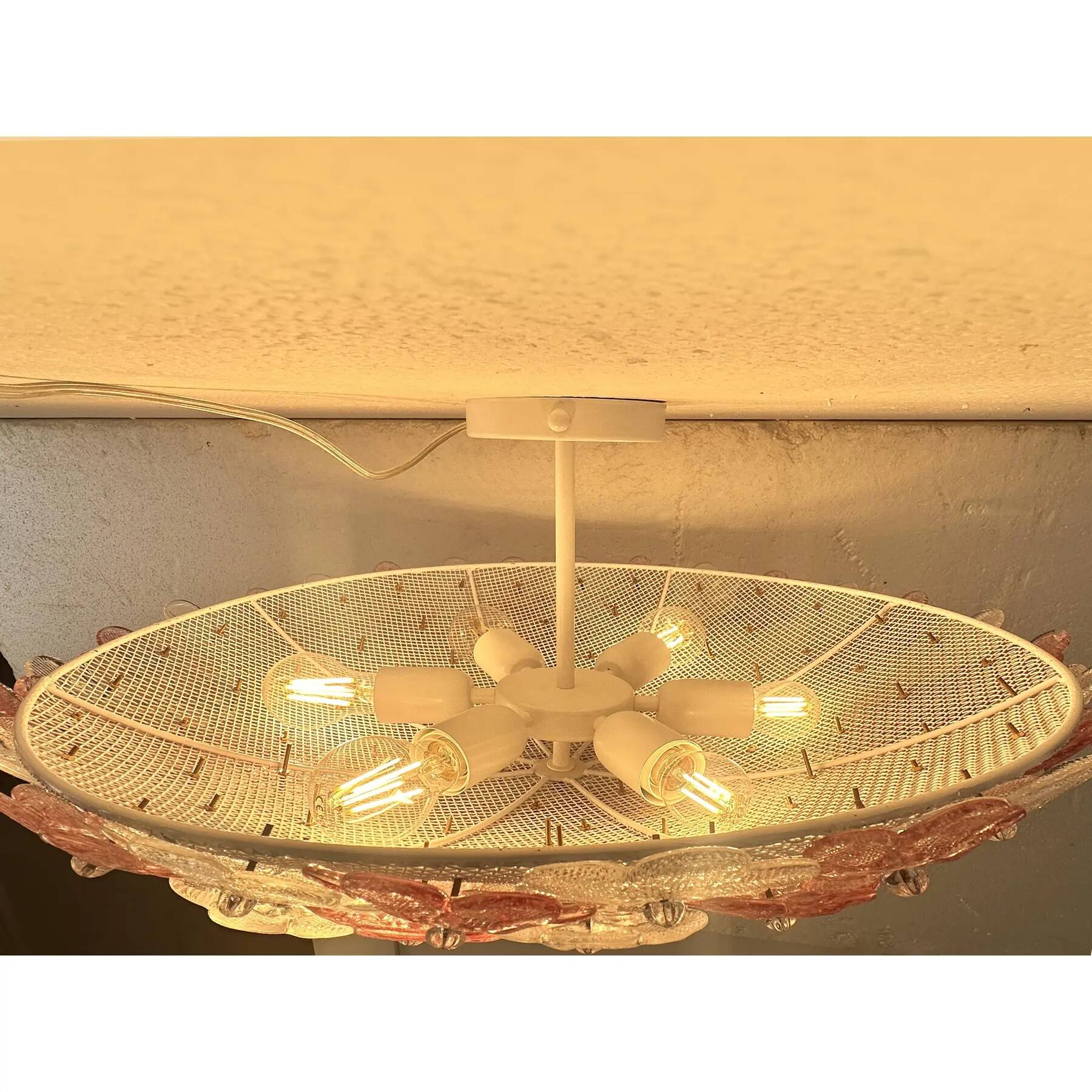 Venetian Transparent and Ametista Flowers Murano Glass Flush Mount in Barov