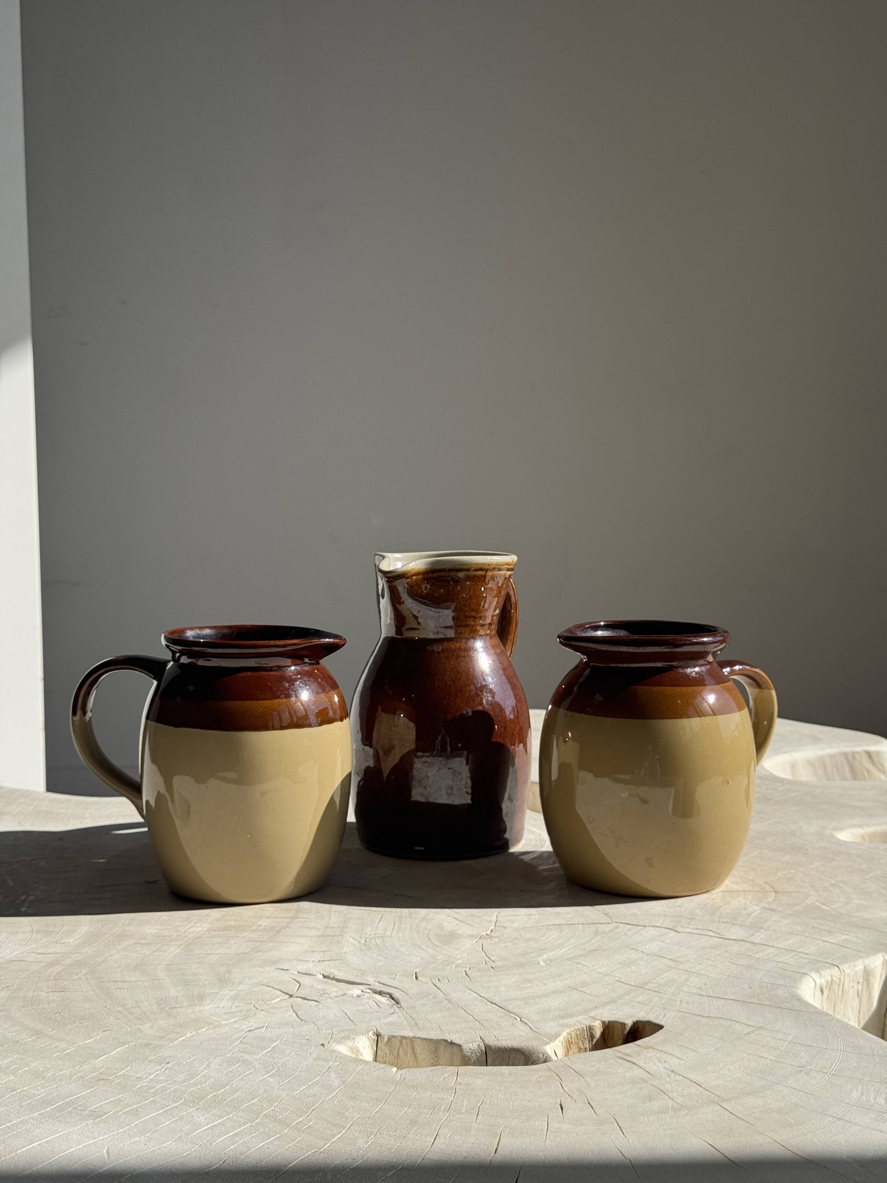 Large brown glazed stoneware jug Grès du Berry Made in France H19