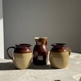Large brown glazed stoneware jug Grès du Berry Made in France H19
