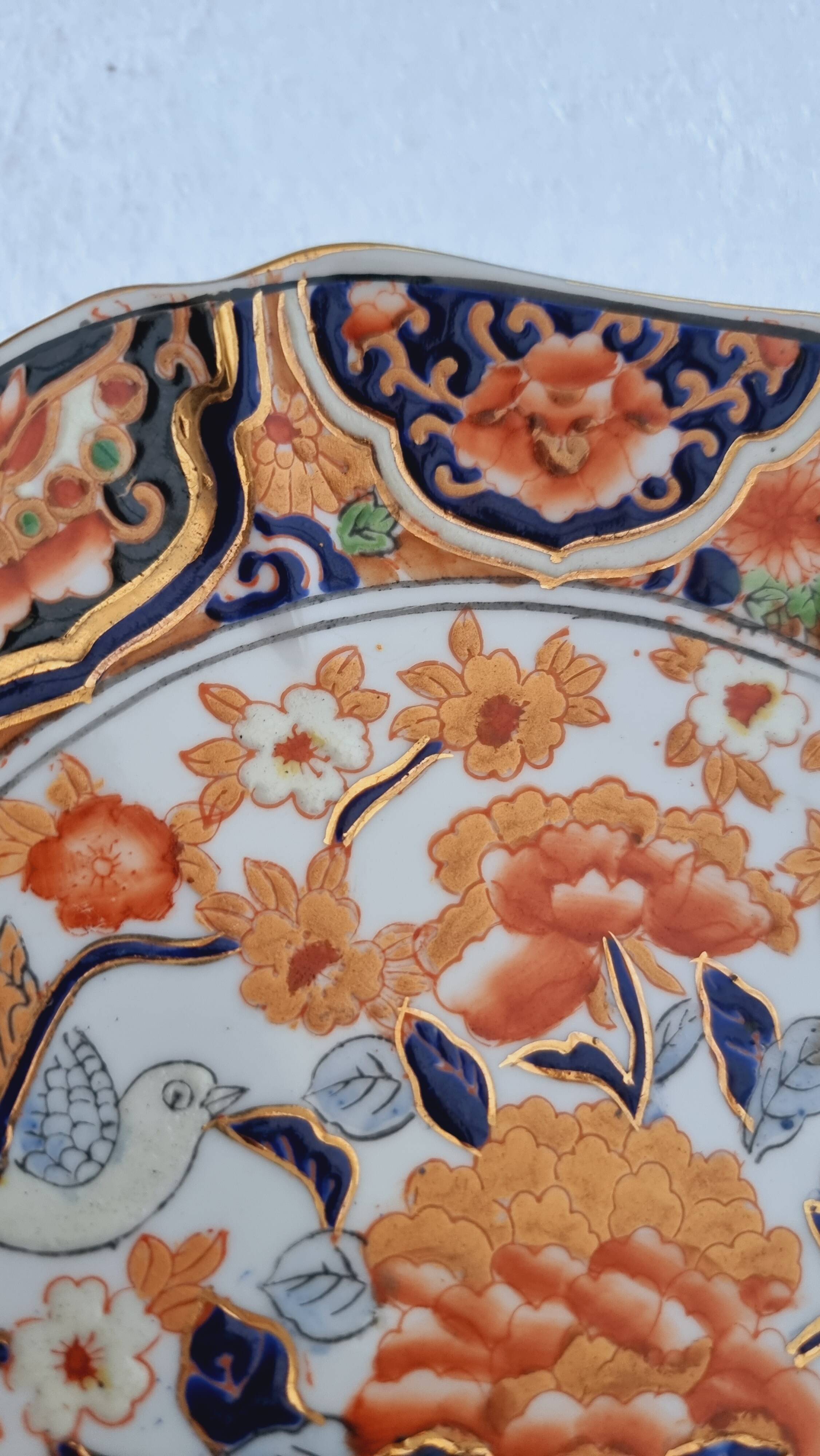 Imari-style porcelain plate, hand-painted, Japan, mid-20th century.