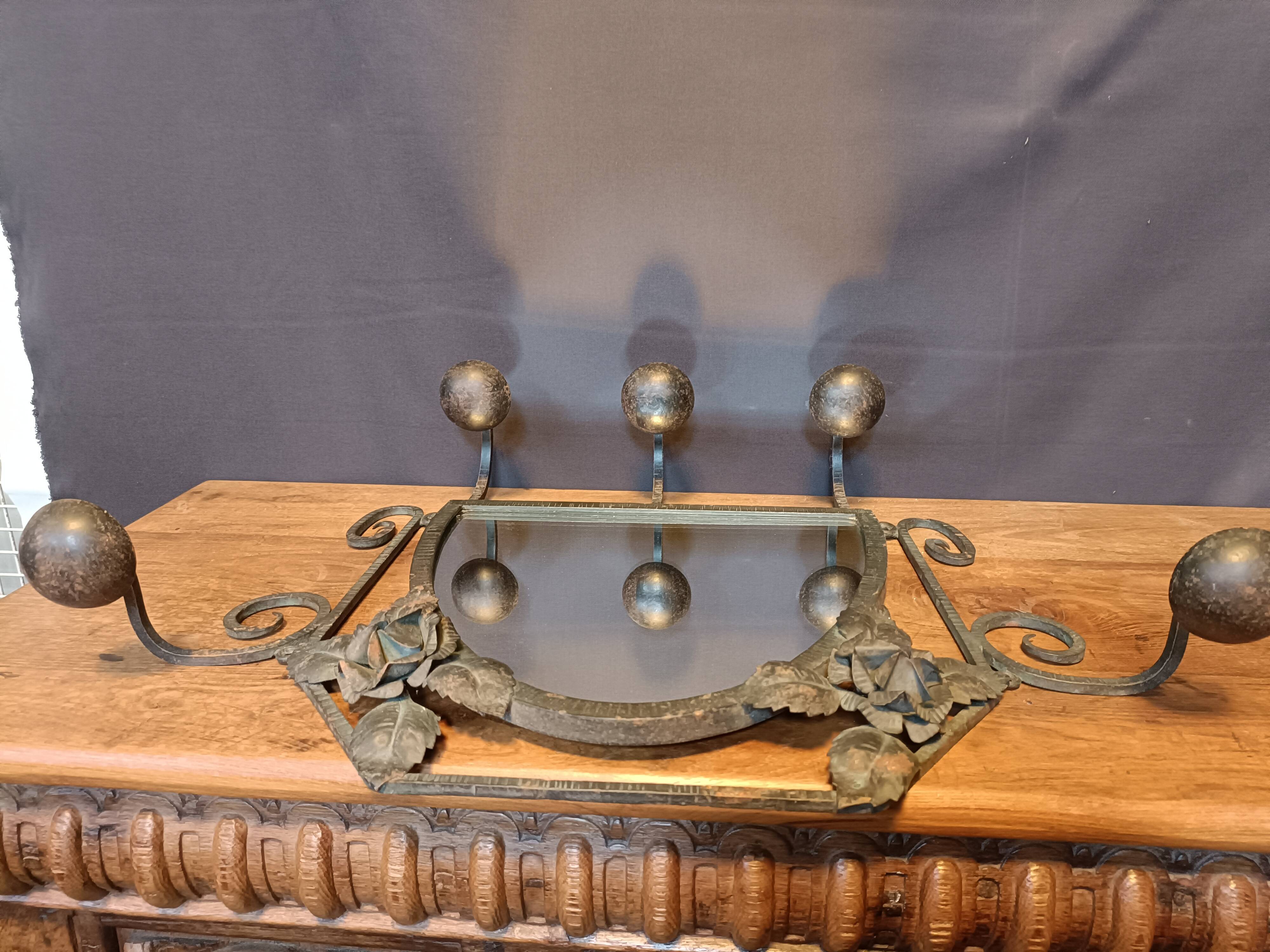 Art deco wrought iron wall coat rack