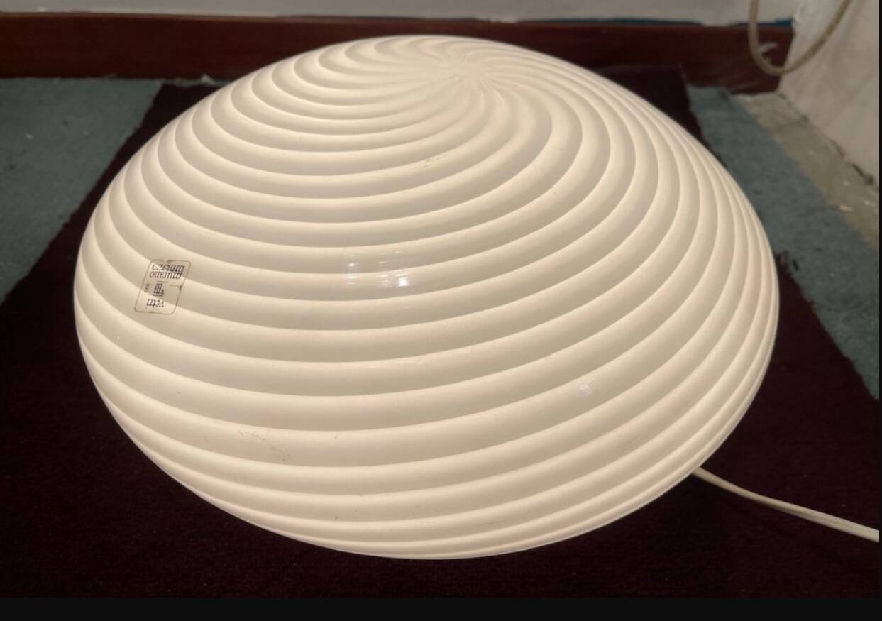 Murano Glass White Swirl Flushmounts Set of 2