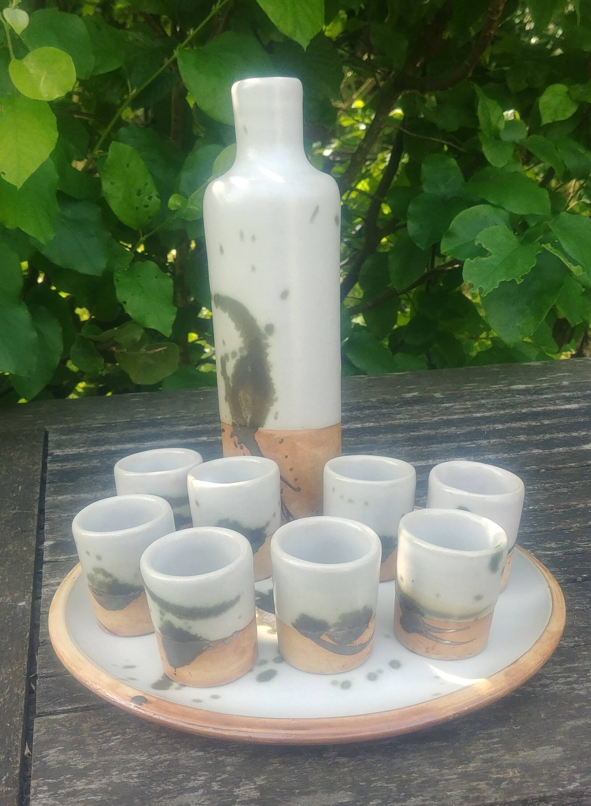 Liqueur set signed La Poterie de la Colombe by Madeleine Brault, year