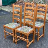 4 solid wood chairs with embroidered fabric