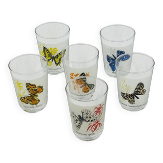 6 vintage butterfly glasses