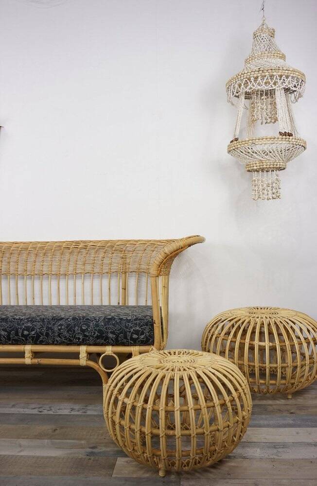 Large Rattan Ottoman attributed to Franco Albini, 1950s