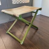 Tabouret pliable vintage Regency en hêtre italien et cuir