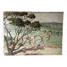 Painting The Avignon Bridge impressionist landscape Oil on canvas 30s 40s