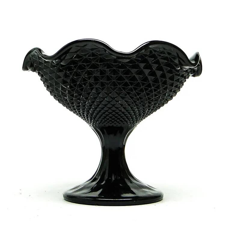 Sugar bowl, New Postmodernism, black hyalite glass, Ząbkowice, Poland, 1970s