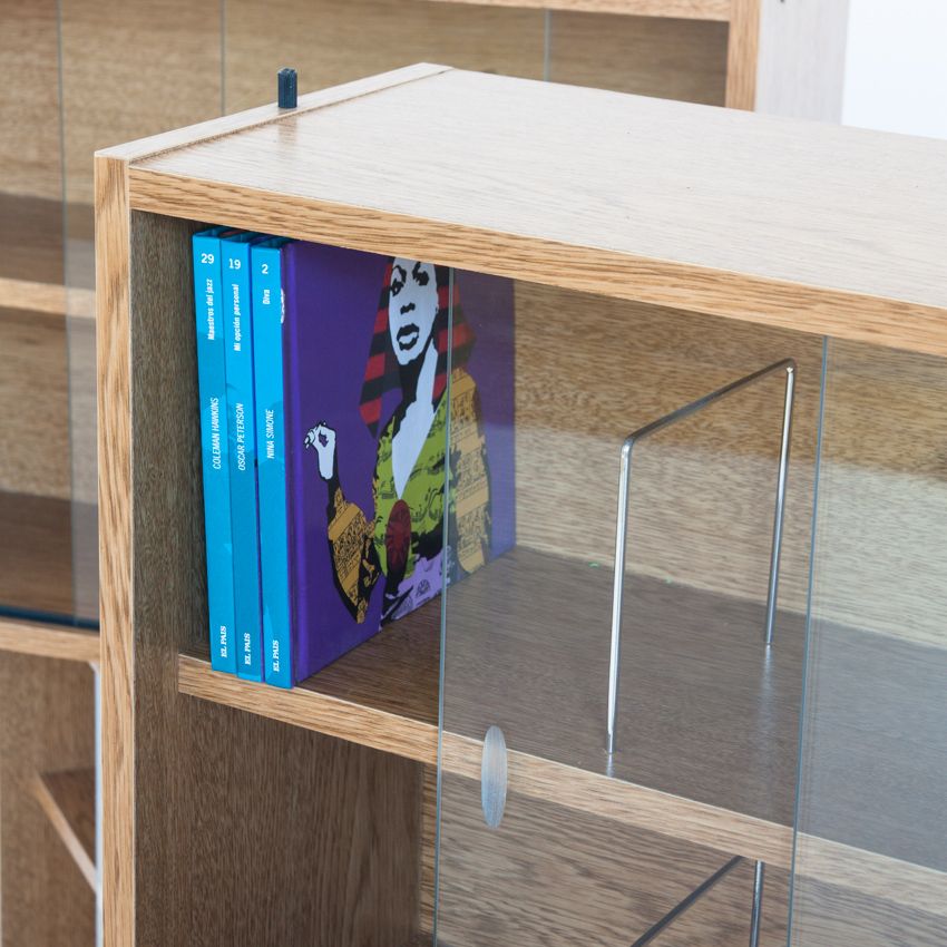 Set of 4 vintage CD shelves with glass doors, France 1990