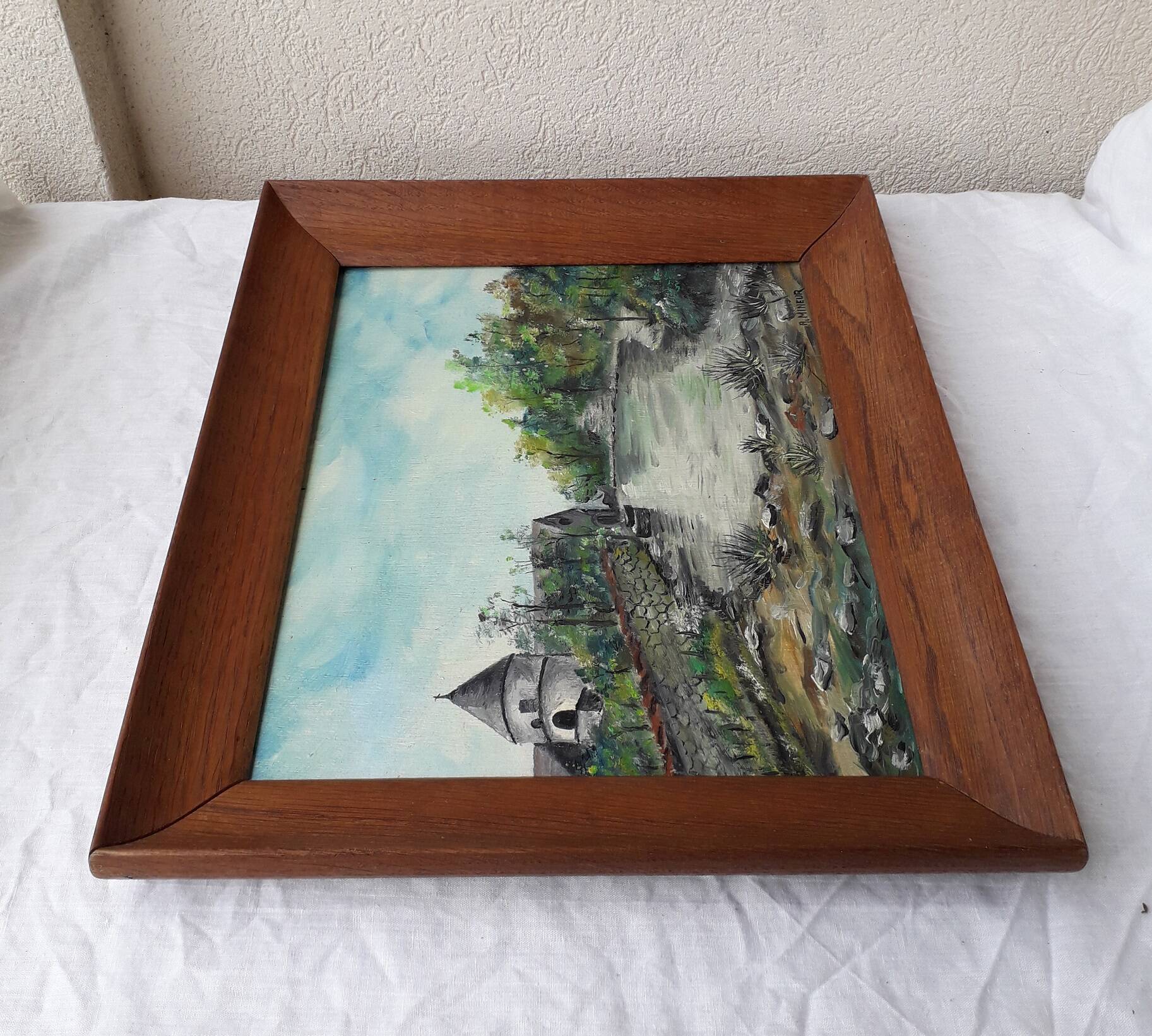 Oil painting on panel, landscape, signed