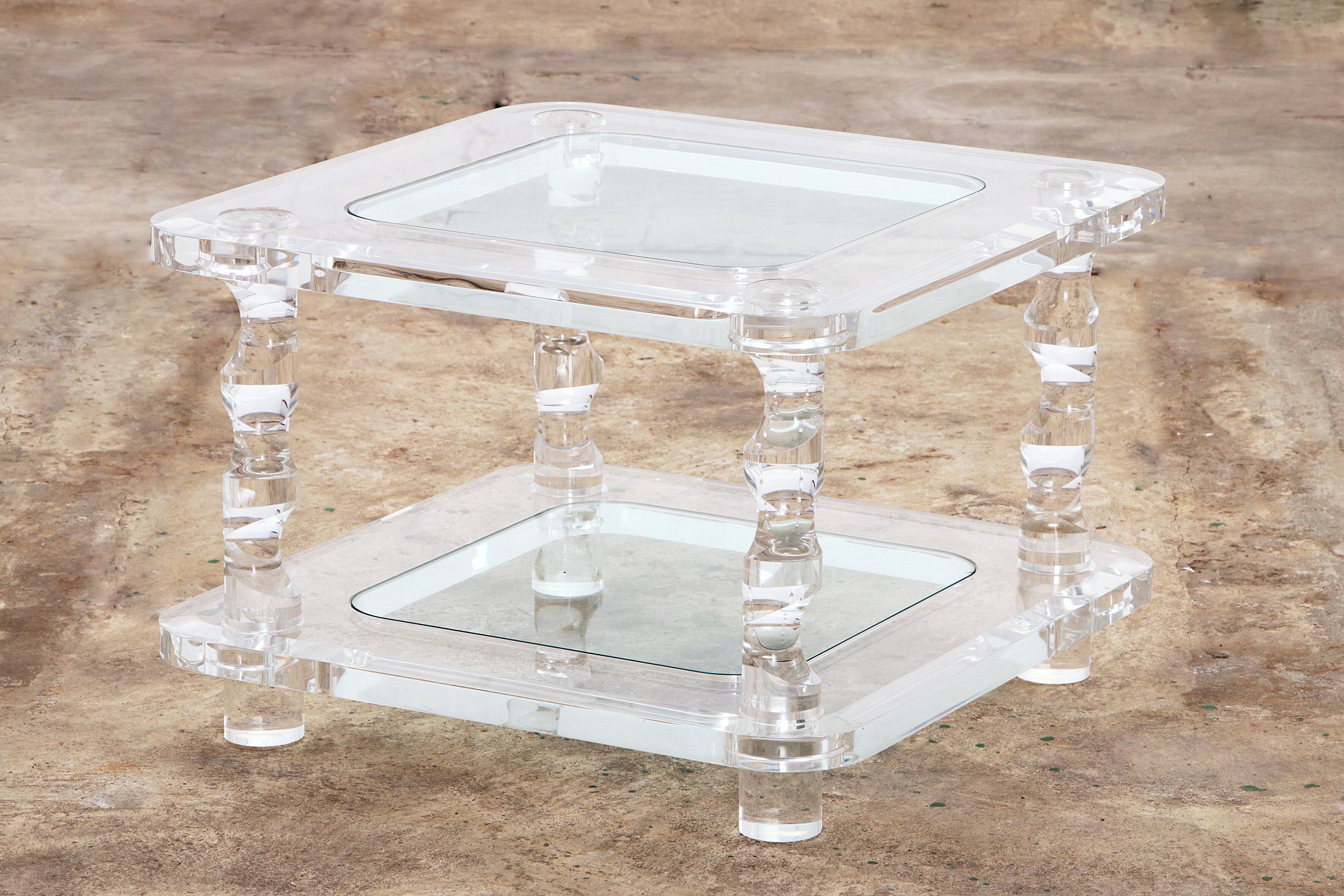 French Coffee Table Lucite and Glass Maison Romeo, 1970s