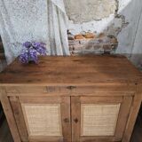Country sideboard in solid wood and rattan