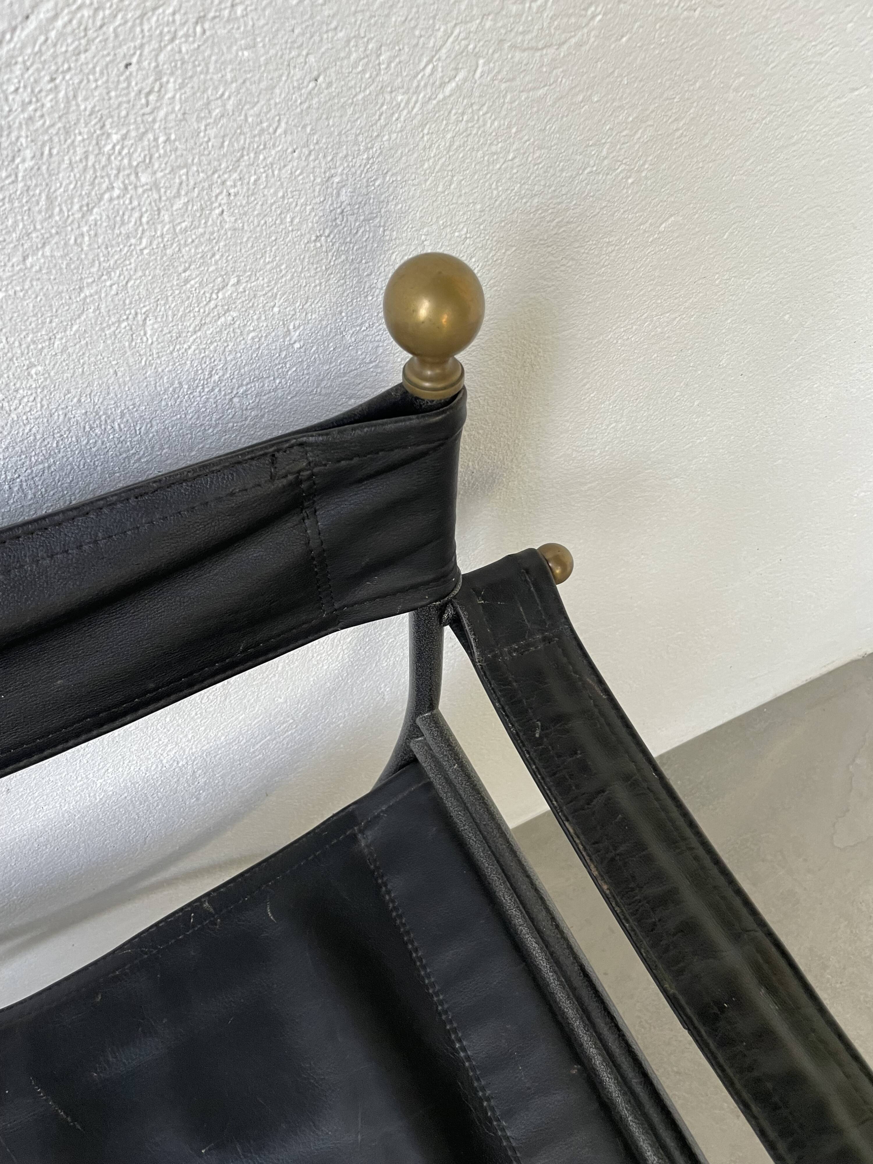 Pair of leather “curule” emperor armchairs