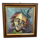 Petit tableau clown huile sur panneau signée