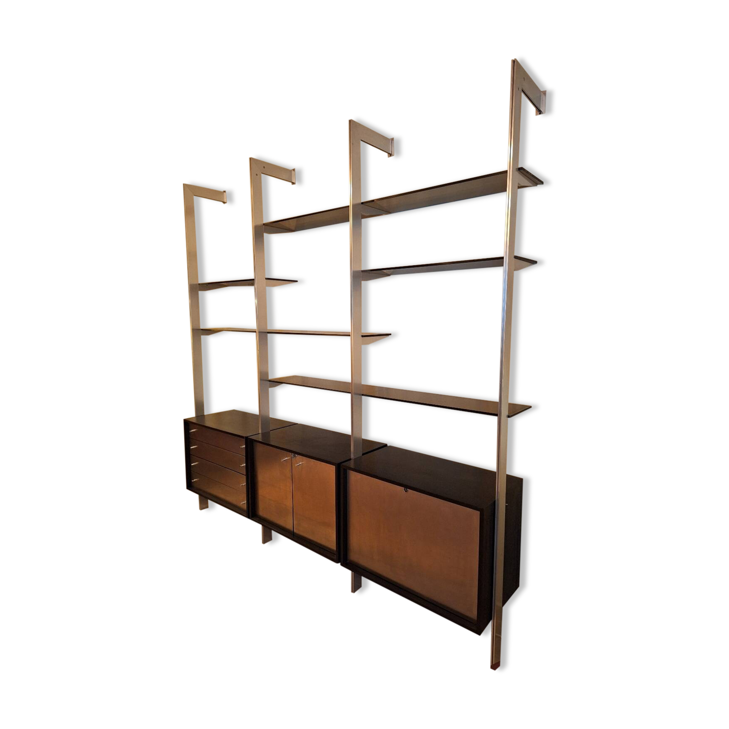 Wall shelves in wood, stainless steel and glass Roche Bobois