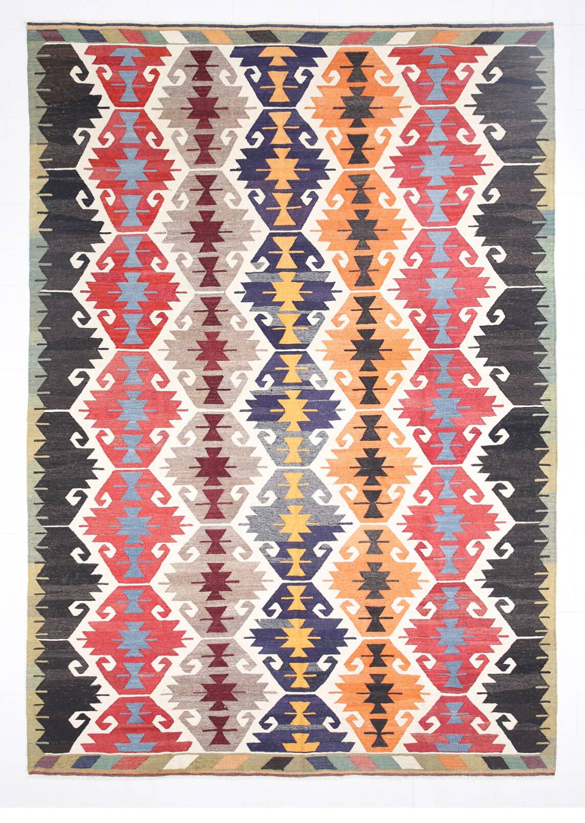 8x12 Multicolor Geometric Vintage Kilim Rug, 252x361Cm