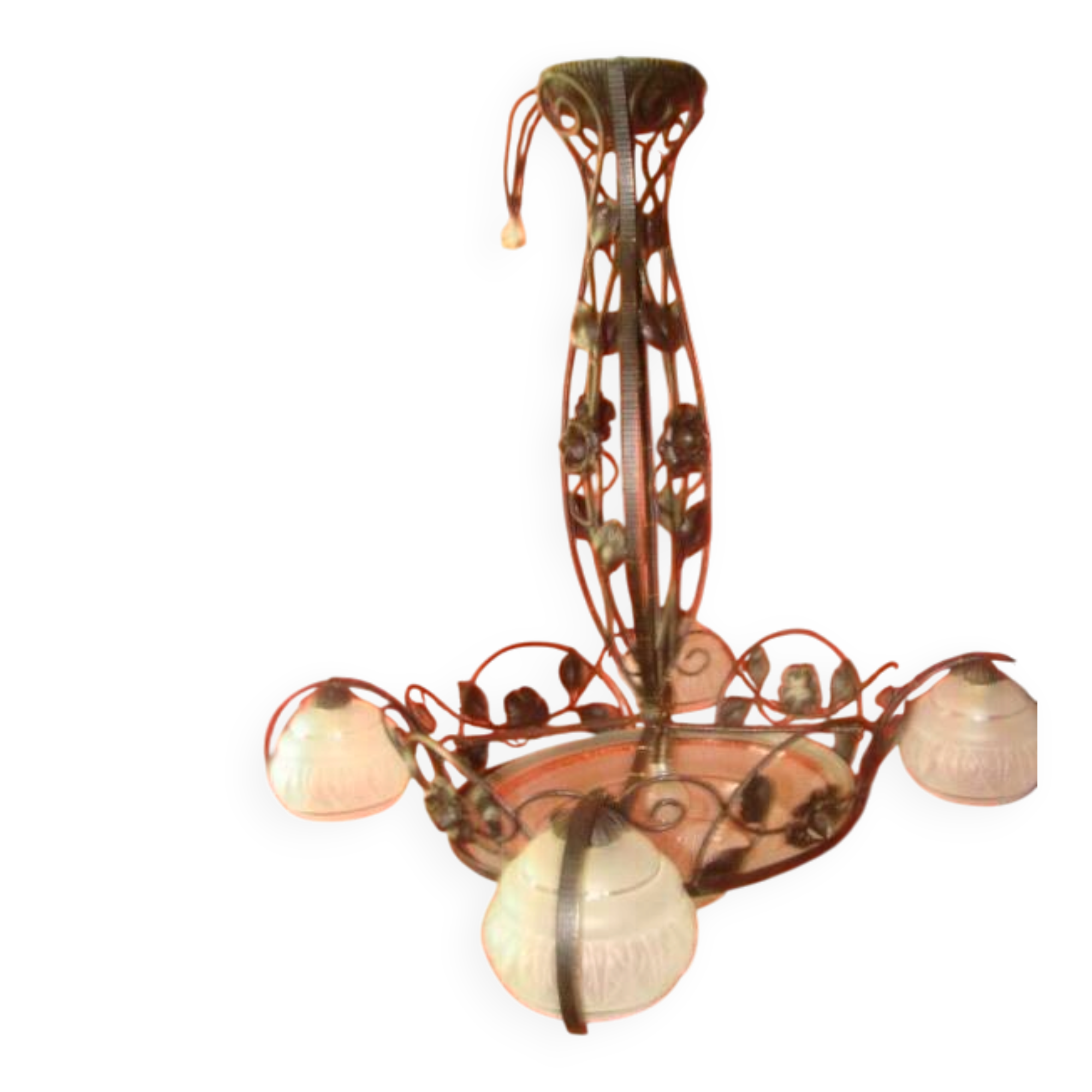 four-armed wrought iron chandelier from the "Art Deco" period (1925)