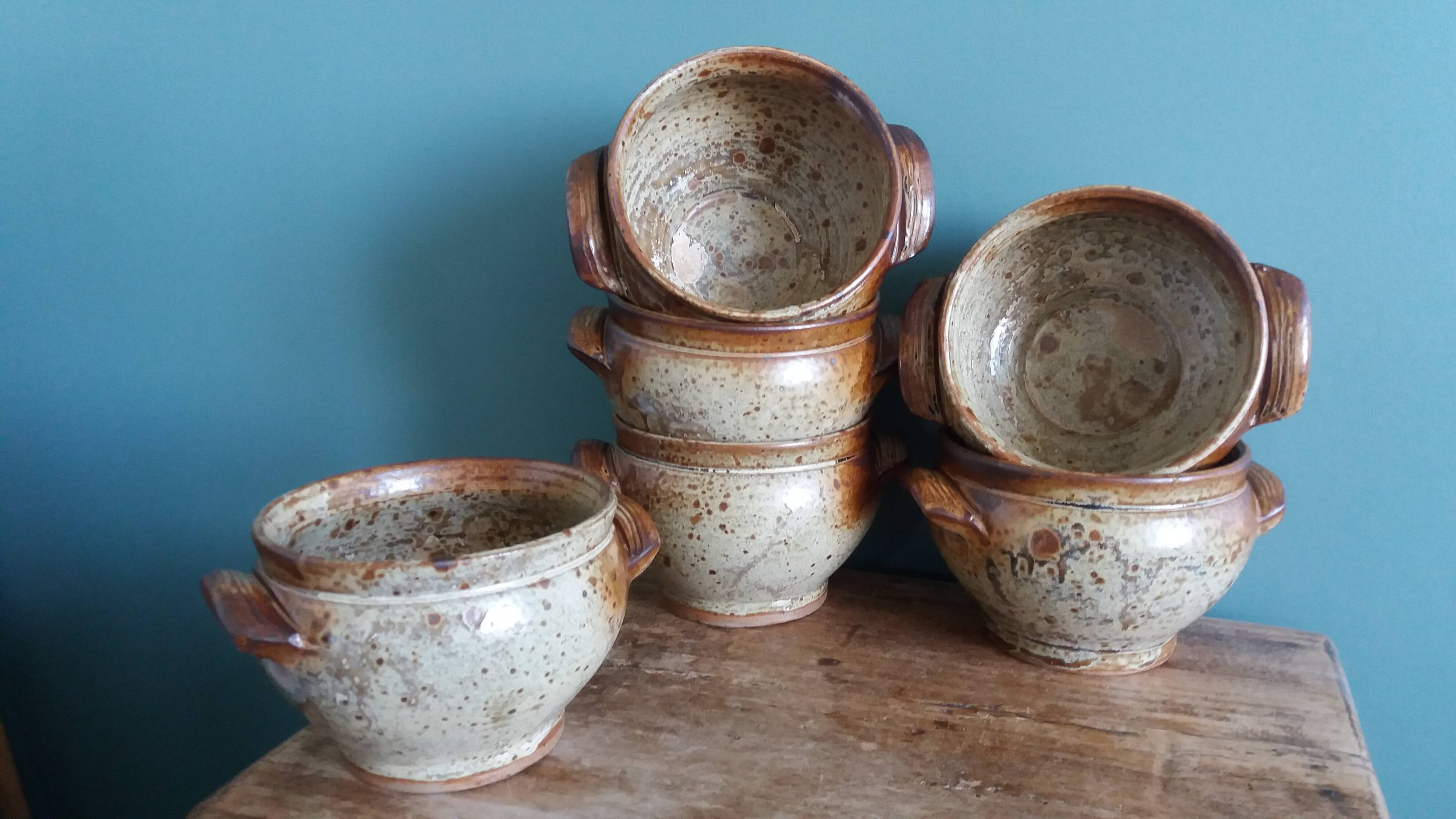 Stoneware soup bowls from Puisaye, signed Jean-Pierre Prud’homme