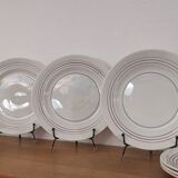 Set of 7 flat plates CERANORD St AMAND décor blue and red lines French Antique