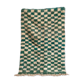 Berber carpet in blue and white checkerboard wool