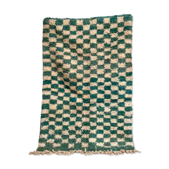 Berber carpet in blue and white checkerboard wool