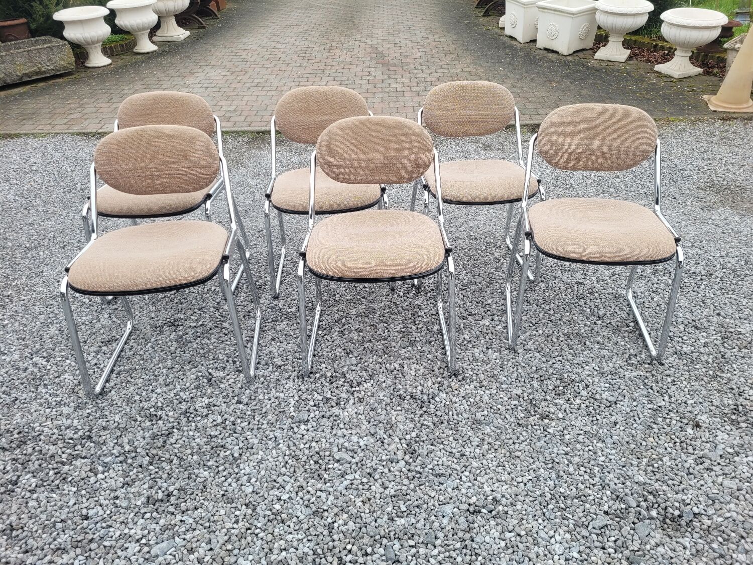 6 chaises de bureau vintage pied chromé dessus tissus