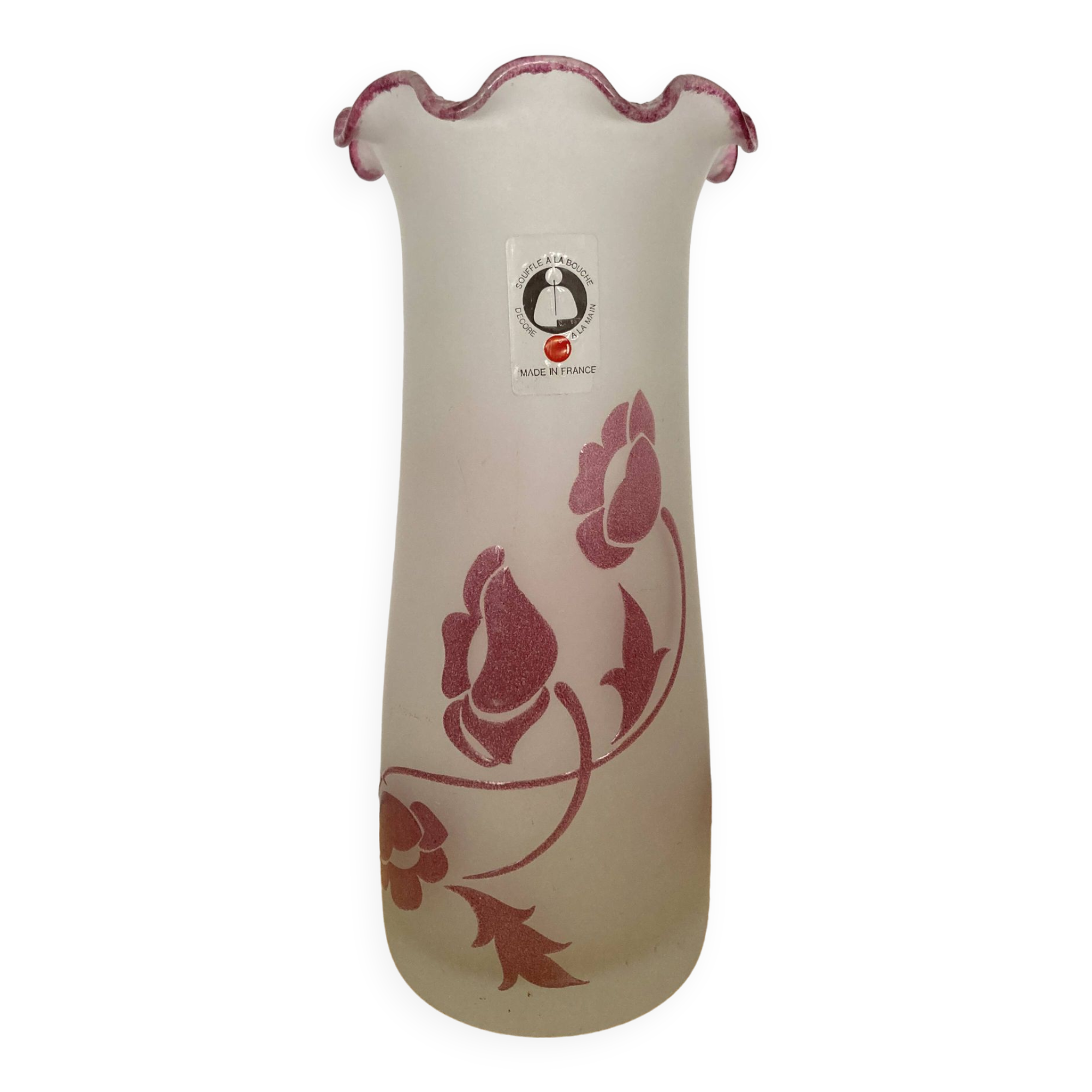 blown glass vase with art nouveau flower decoration