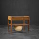 Vintage Mid-Century Danish Modern Teak Thread Side Table with Wicker Basket