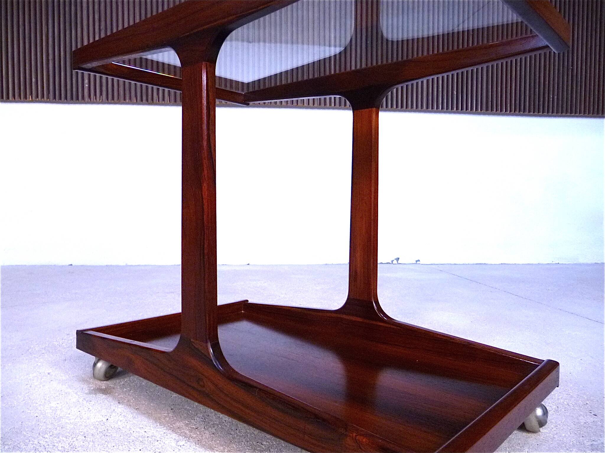 Vintage Modernist Serving Bar Cart in Walnut with Glass Top, Germany 1960s