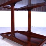 Vintage Modernist Serving Bar Cart in Walnut with Glass Top, Germany 1960s