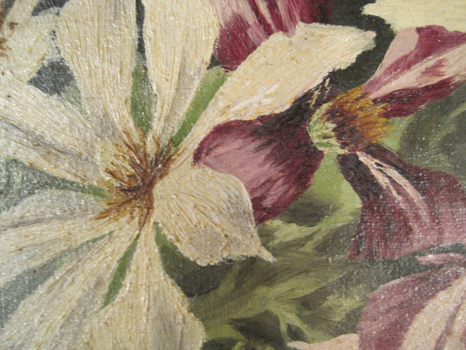 Peinture huile sur toile fleurs clématites signé François Rose 1904