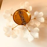 3 wall lights in glass and gilded brass