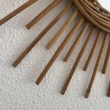 Vintage 1960s sunburst mirror, rattan, wicker, handmade - 55 cm