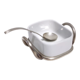 Postmodern Lino Sabattini Silver-Plated and Ceramic Cheese Bowl with Spoon