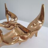 Bronze and glass coffee table with female sculpture by Victor Roman