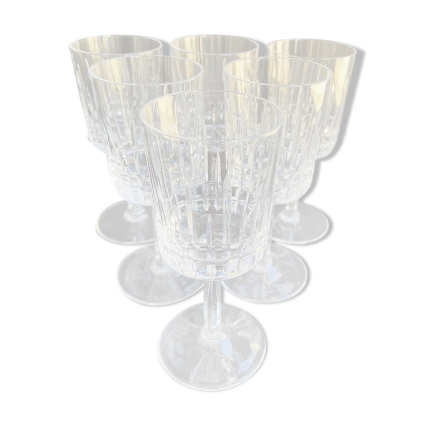 Verres à vin blanc art déco en cristal soufflé et taillé