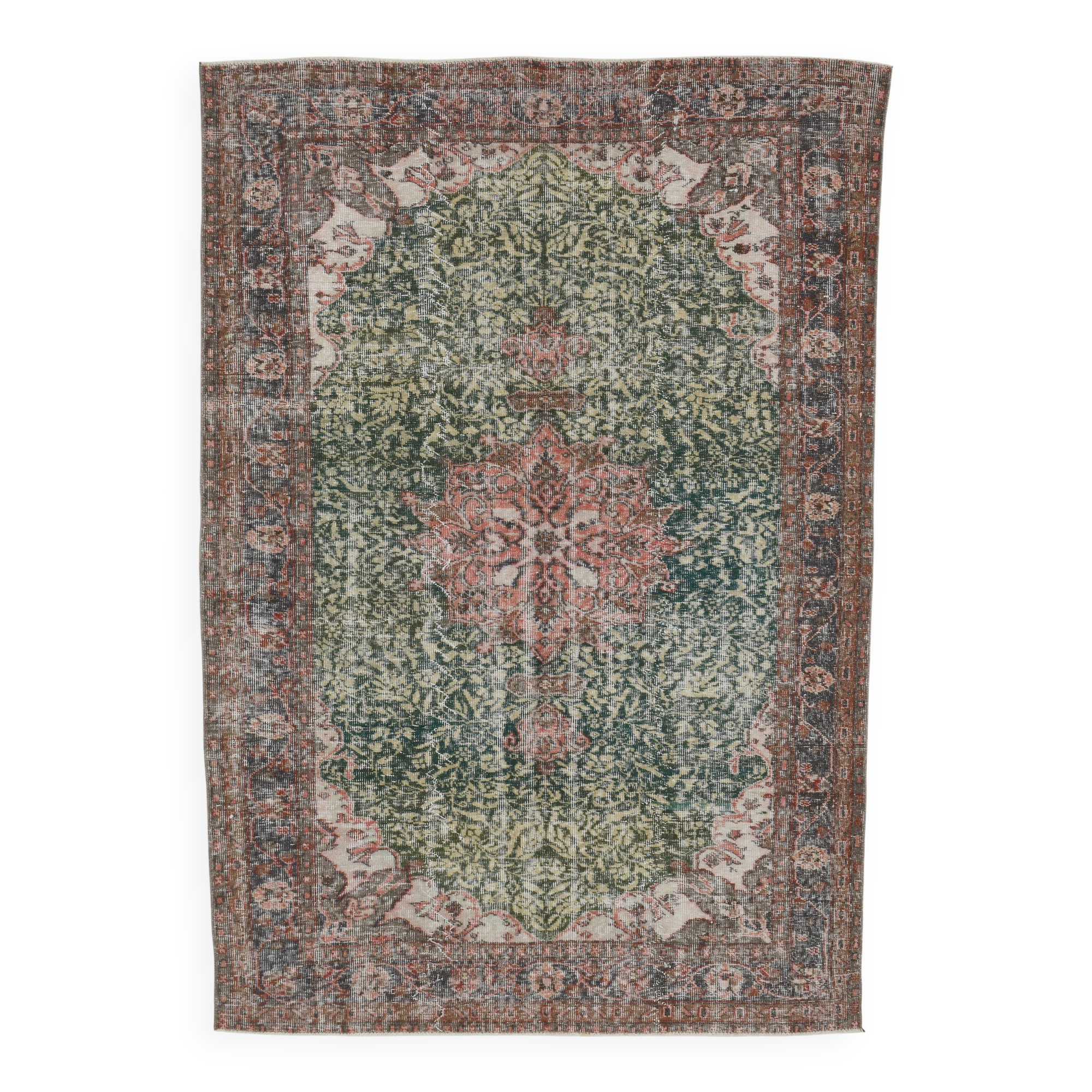 6x8 Vintage Green & Red Oriental Persian Rug, 172x252Cm