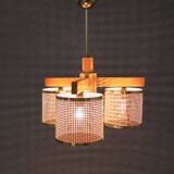 Plafonnier vintage en rotin et laiton, années 1980, Italie.