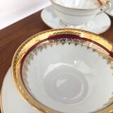 Vintage coffee cups made of fine Limoges porcelain - Raspberry and golden décor