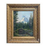 HST table "Animated mountain landscape" XIX°/XX° signed with frame