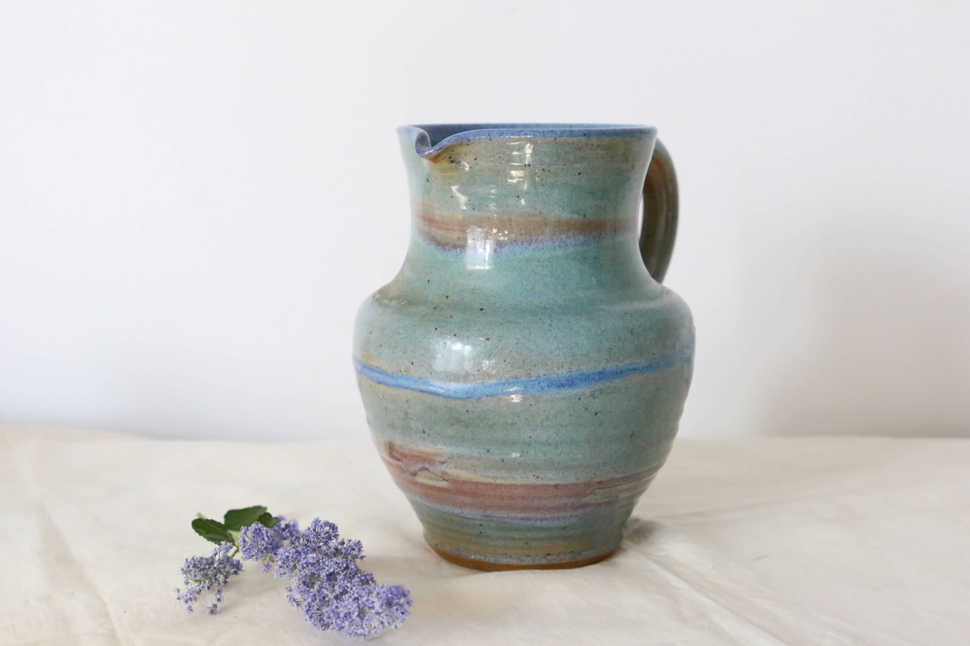 Glazed earth jug, artisanal pottery, rustic, vintage french