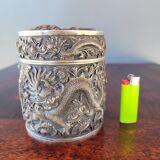 Chiseled Solid Silver Tea Box Vietnam