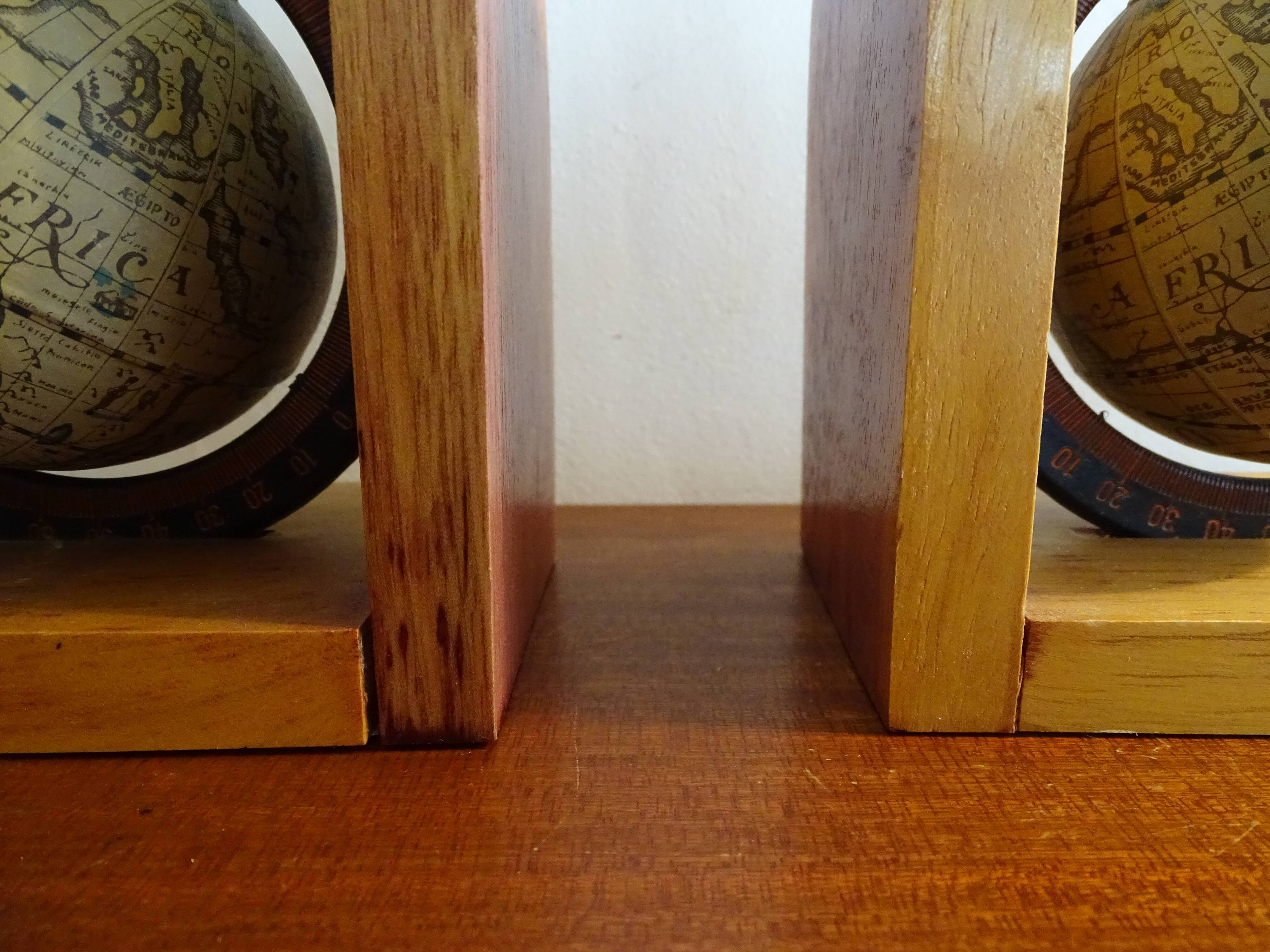 Paire serre livre globe terrestre mappemonde vintage en bois