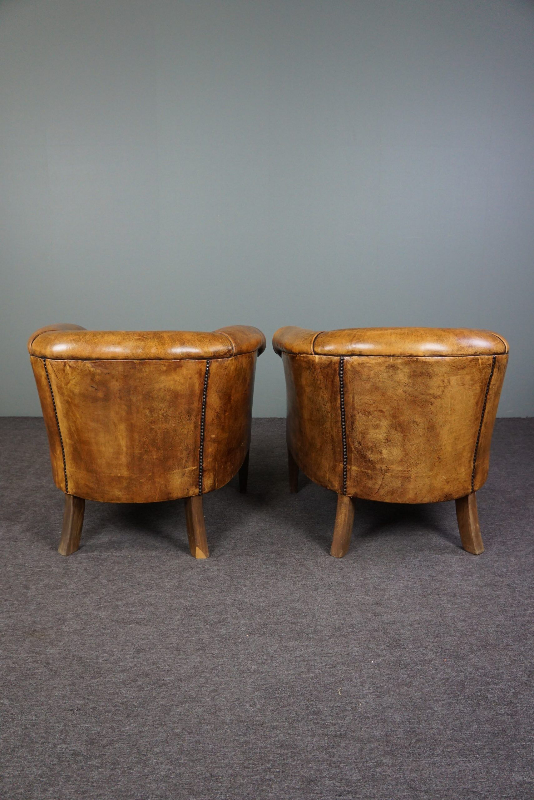 Set de 2 fauteuils club compacts en cuir de mouton