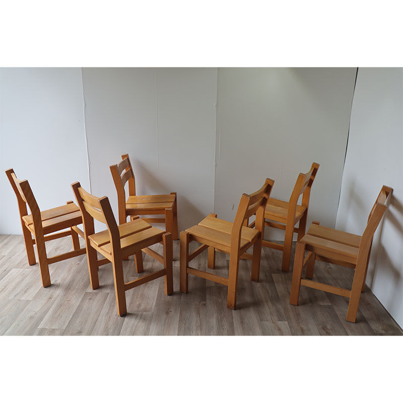Series of 6 vintage chairs in solid pine 1960