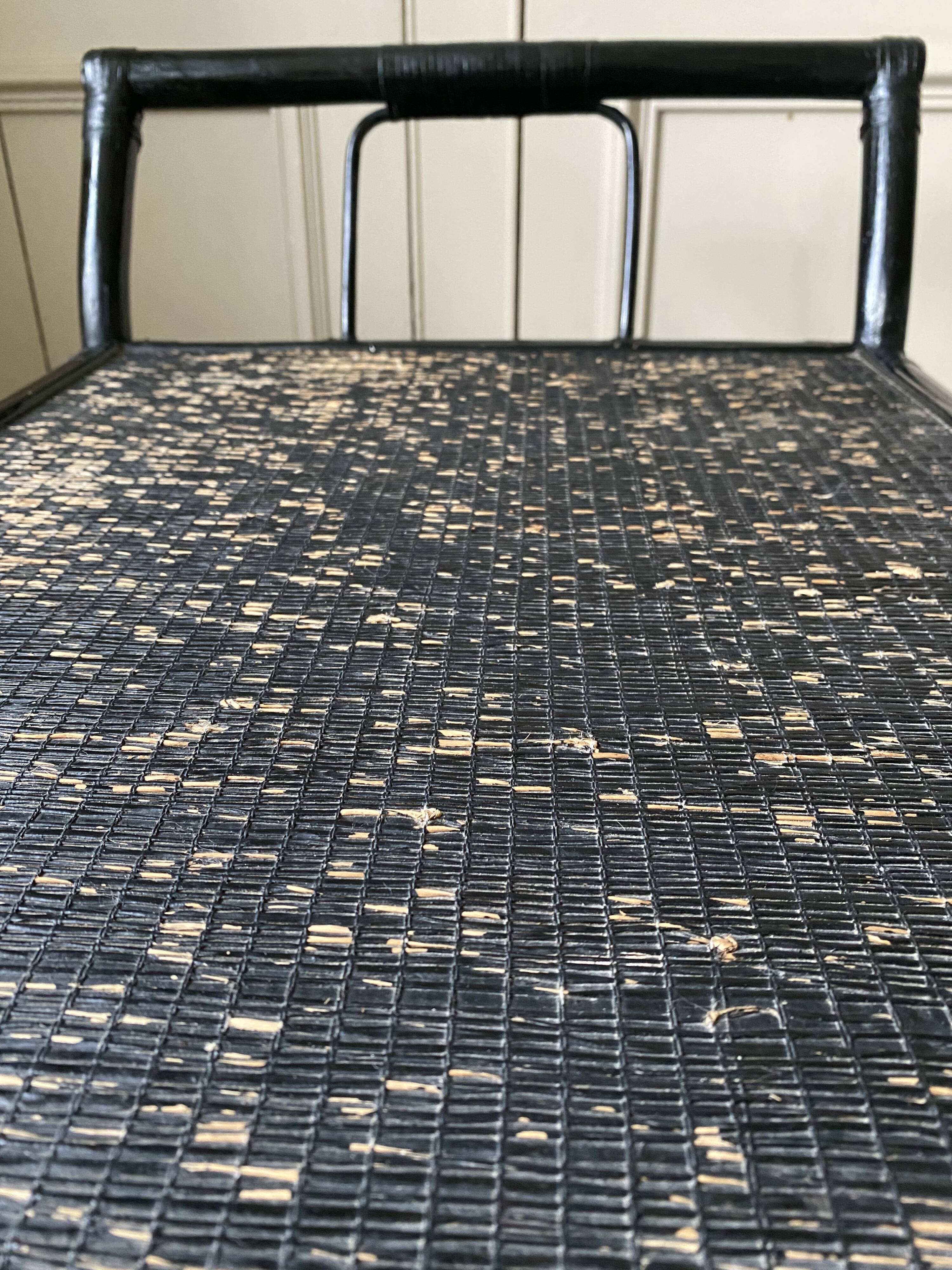 Black service in wood and rattan 70s