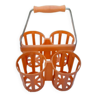 Panier porte bouteille orange années 60