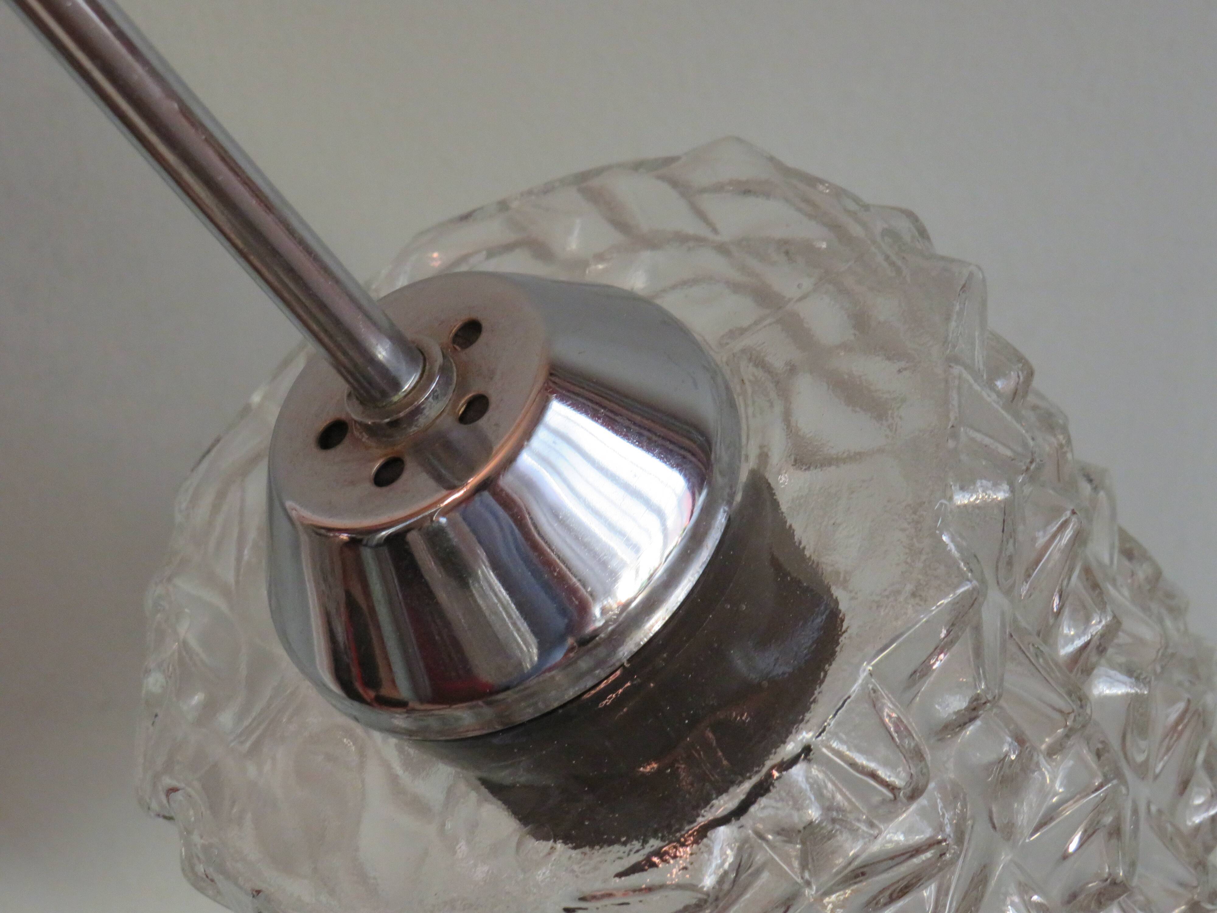 Mid-century chandelier, chrome and glass, Belgium 1960